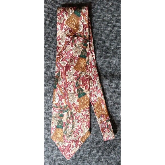 Tie 70s 80s 90s Y2K Mens Huntington Horn Red Brown Beige 4 Wide 59 Long - Picture 1 of 5